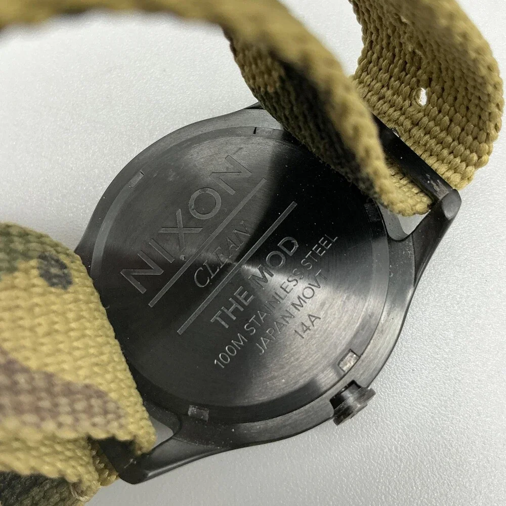 Nixon The Mod Mens Watch 39mm Black Dial Camo Nylon Strap 100M New Battery